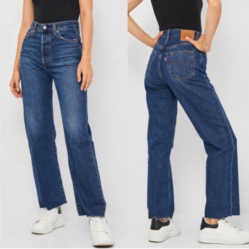 Levi’s Ribcage Straight Ankle Jeans in Noe Down Dark Wash - 28x27 - Picture 2 of 16